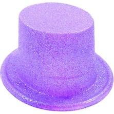 Nevamel Floresan Mor Renk Simli Uzun Fötr Melon Şapka 12 cm