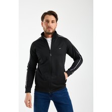 RDR-X ERKEK DİK YAKA SWEATSHİRT - DALGIÇ KUMAŞ FİT KESİM FERMUARLI, KOLDA ŞERİT DETAYLI