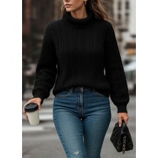 Bet's  Uzun Kollu Yarı Balıkçı Yaka Triko Bluz