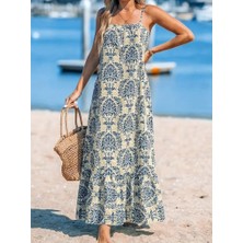 Mustafa Kemal Boztekin Bet's  Kadın Ip Askılı Desenli Fırfırlı Süprem Elbise