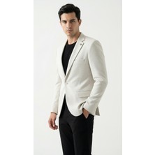 Plus Scorpion Erkek Karyağdı Desenli Slim Fit Blazer Ceket – Siyah & Bej – Şık Günlük ve Ofis Kombin