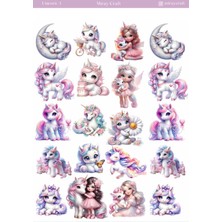 Miray Craft 1 Adet Unicorn Temalı Sticker Sayfası – Journal & Planner (12×17 Cm)