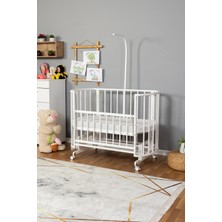 Bamgidoo Mobilya Ahşap Beşik Anne Yanı Beşik Beyaz 60X120 - Tekerlekli Uyku Setsiz Tek Yataklı