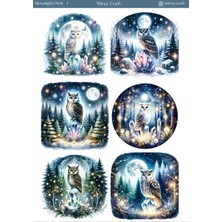 Miray Craft 1 Adet Ay Işığı Baykuş Temalı Sticker Sayfası – Journal & Planner (12×17 Cm)