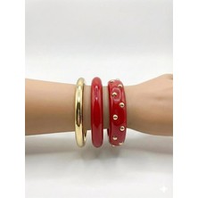 Royaleks 3'lü Set Bilezik - Kırmızı