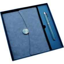 Hype Store Senon Deri Defter Kalem Set Kutulu Özel Tasarım Hediyelik Set Mavi