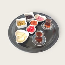 Ece Ev Modası Sini Tepsi - 48 cm Büyük Boy Metal Çay Tepsisi Kahve Tepsisi Sunum Kahvaltı Tepsisi