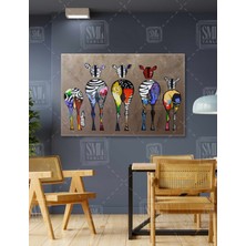 SML Tablo Renkli Zebra Afrikan Yaşamı Etnik Dekor Sepya Bansky Stili Yatay Kanvas Tablo