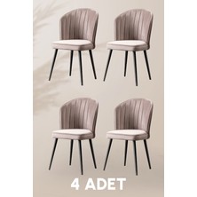 MyMassa Rubi Sandalye - Babyface Kapuçino - Siyah Metal Ayak (4 Adet) - Salon Sandalyesi / Mutfak Sandalyesi