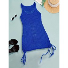 Bet's  Kadın Askılı Eteği Büzgü Bağlama Detay Delikli Örme Triko Pareo Elbise