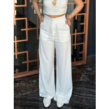 Bet's  Kadın Yüksek Bel Geniş Paça Detaylı Cepli Ithal Krep Pantolon