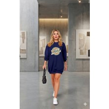 Bet's  Kadın Uzun Kollu Bisiklet Yaka Yazılı Viskon Iki Iplik Elbise