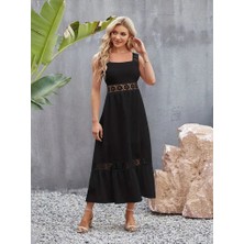 Bet's  Kadın Askılı Dantel Detaylı Kiloş Janjan Krep Elbise