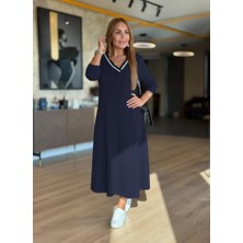 Bet's  Kadın Uzun Kollu V Yakalı Midi Çağla Yeşili Modal Elbise