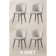 MyMassa Rubi Sandalye - Babyface Krem - Siyah Metal Ayak (4 Adet) - Salon Sandalyesi / Mutfak Sandalyesi
