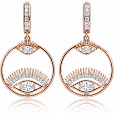 Caisya Vip Seri Küpe Xuping Göz Tasarım Taşlı Rose Altın Kaplama 3,5cm