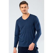 Cacharel Erkek V Yaka Uzun Kollu T-Shirt 1334/İNDIGO