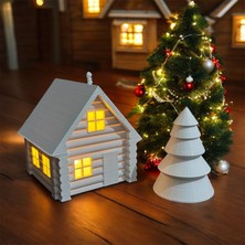 AU Design Cozy Home Tealight Kış Evi ve Çam Ağacı (Led mum dahil)