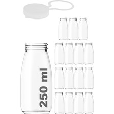 Afracam 250 ml Şeffaf Süt, Ayran, Su, Limonata Şişesi 250 cc Askılı Kapaklı Cam Şişe 15 Adet