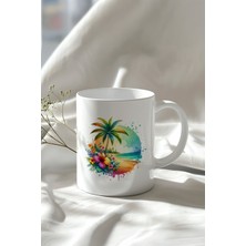 YasBey Design Kumsal Temalı 330ML Baskılı Beyaz Seramik Kupa Bardak