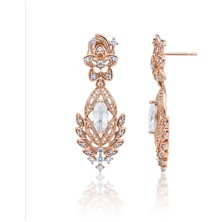 Caisya Vip Seri Küpe Xuping Çiçekli Telkari Tasarım Taşlı Rose Altın Kaplama 2,5cm