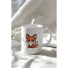 YasBey Design Sevimli Tilki Figürlü 330ML Baskılı Beyaz Seramik Kupa Bardak