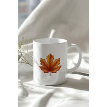 YasBey Design Yaprak Desenli 330ML Baskılı Beyaz Seramik Kupa Bardak