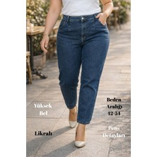 Cedy Denim Mom Fit Jean Büyük Beden Yüksek Bel Carrot Kesim Dar Paça Pileli Esnek Kot Pantolon C600