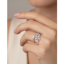 925 Ayar Gümüş Beyaz Yaprak Özel Tasarım Free Sıze Kadın Yüzük Y212