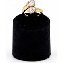 Pangu Iki Taşlı Altın Renk Kadın Çelik Yüzük