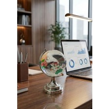 Deco Elit Renkli Dünya Haritası Cam Küre Silver Standlı  Ofis Hediyesi 10 cm Boy