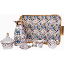 Roomours Blue Flower Gold 22 Parça Porselen Kahve Çay Takımı-Çift Katmanlı Termos