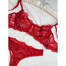 Rozenin Lingerie Rozenin Yılbaşı Kırmızı Soft Dantelli Bralet Takım Kadın İç Giyim Seti
