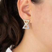 Xuping Özel Seri 14K , Gold , Sarı Renk Geçmeli Üçgen Model Çelik Küpe