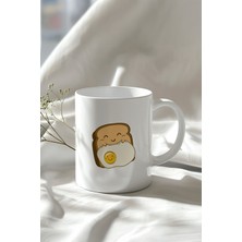 YasBey Design Sevimli Ekmek Figürlü 330ML Baskılı Beyaz Seramik Kupa Bardak