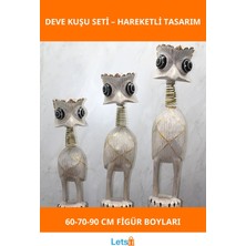 Letsii El Boyaması Ahşap 3'lü Deve Kuşu Figür Seti 60 70 90 cm