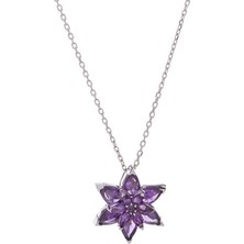 Nagiss Lotus Çiçeği Mor Zirkon Taşlı 925 Ayar Gümüş Kadın Kolye