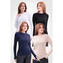 Yade Fashion Parmak Detaylı Bisiklet Yaka Body 4\'lü Set