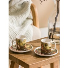 PremiumPort Karışık Desenli 2 Kişilik Porselen Kahve Fincan Takımı, 90 ml