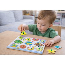 Direkstoktan Ahşap Şekiller Puzzle Tutmalı / Wooden Shapes Peg Puzzle – Educational Montessori Toy