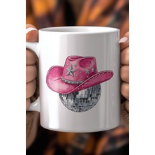 YasBey Design Retro Disco ve Kovboy Temalı 330ML Baskılı Beyaz Seramik Kupa Bardak