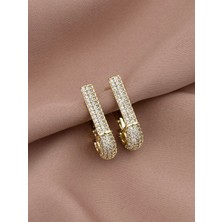 Xuping Xupıng Özel Seri 14K , Gold , Sarı Renk İğne Model Zirkon Taşlı Çelik Küpe