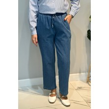 Lale Butik Kadın Beli Lastikli Jean Pantolon 16182 Mavi