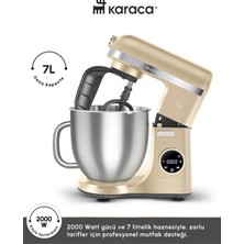Karaca 2000W Yüksek Güçlü ve 7 Litrelik Büyük Hazneli Dijital Ekranlı Çırpma, Karıştırma ve Hamur Yoğurma Makinesi & Mutfak Şefi + Hassas Mutfak Tartı