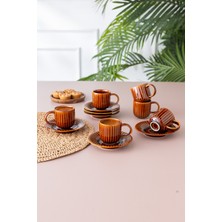 PremiumPort Şık 6'lı Kahverengi Kahve Fincan Takımı, Zarif ve Modern Tasarım