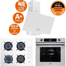 Ferre ve Afm Tech Markalı Boem Sessiz Turbo Dijital  Beyaz  Ankastre Set (D087-SA + FM7701 +FM2201)