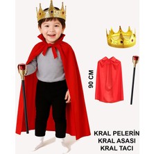 Shopwave Dila Çocuk Kral Kostüm Seti – Kırmızı Pelerin, Taç ve Asa (90 Cm) (5047) 115524