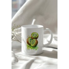 YasBey Design Kivi Desenli 330ML Baskılı Beyaz Seramik Kupa Bardak