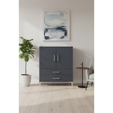 En Trend Mobilya Silva Şifonyer: 2 Çekmeceli, 2 Kapaklı Antrasit Şıklık | 2 Raflı, 88X30X106 cm