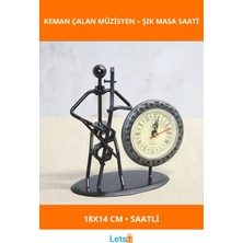 Letsii Şık Metal Saatli Keman Çalan Müzisyen Ofis Dekor Aksesuarı 18X14 cm